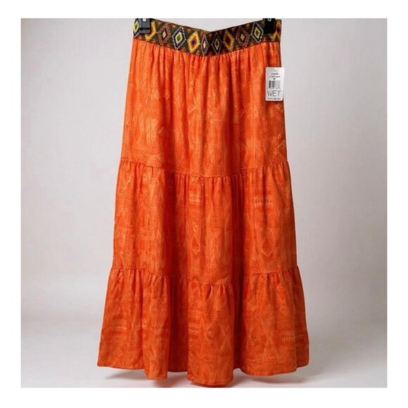 WET Dresses & Skirts - Wet Linen Vermillion Resort Casual Aztec Waistband Maxi Skirt Coverup Size XS